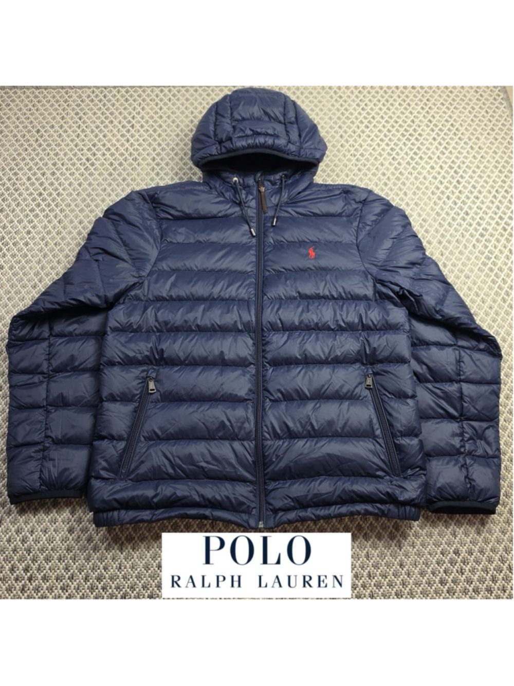 Polo Ralph Lauren Mens M Hooded Down Puffer Jacket Navy Blue Red Pony Coat
